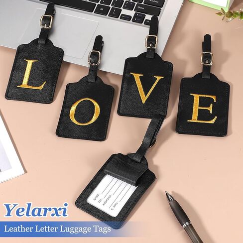 Leather Letter Luggage Tags, Cute Personalized Initial Luggage Tags with Privacy Name Card, Black(P) & 2Pcs, for (Women Girls/Travel Essentials/Suitcase/Backpack ID Identifier) in Kuwait