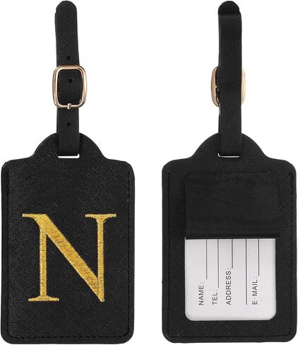 Leather Letter Luggage Tags, Cute Personalized Initial Luggage Tags with Privacy Name Card, Black(P) & 2Pcs, for (Women Girls/Travel Essentials/Suitcase/Backpack ID Identifier) in Kuwait