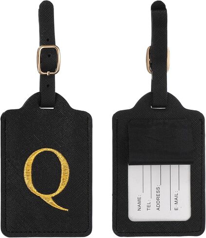 Leather Letter Luggage Tags, Cute Personalized Initial Luggage Tags with Privacy Name Card, Black(P) & 2Pcs, for (Women Girls/Travel Essentials/Suitcase/Backpack ID Identifier) in Kuwait