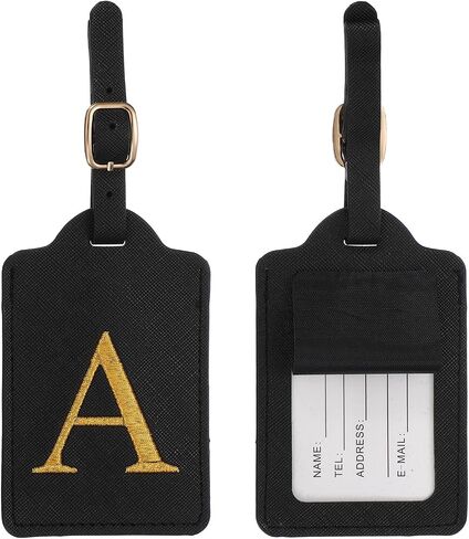 Leather Letter Luggage Tags, Cute Personalized Initial Luggage Tags with Privacy Name Card, Black(P) & 2Pcs, for (Women Girls/Travel Essentials/Suitcase/Backpack ID Identifier) in Kuwait