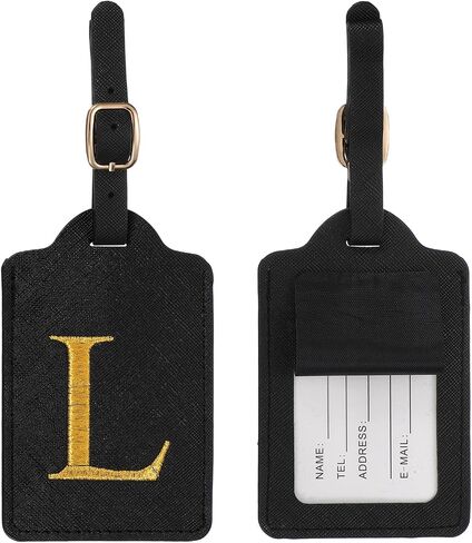 Leather Letter Luggage Tags, Cute Personalized Initial Luggage Tags with Privacy Name Card, Black(P) & 2Pcs, for (Women Girls/Travel Essentials/Suitcase/Backpack ID Identifier) in Kuwait
