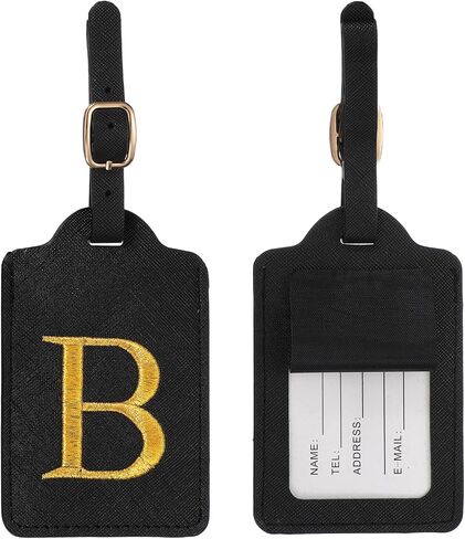 Leather Letter Luggage Tags, Cute Personalized Initial Luggage Tags with Privacy Name Card, Black(P) & 2Pcs, for (Women Girls/Travel Essentials/Suitcase/Backpack ID Identifier) in Kuwait