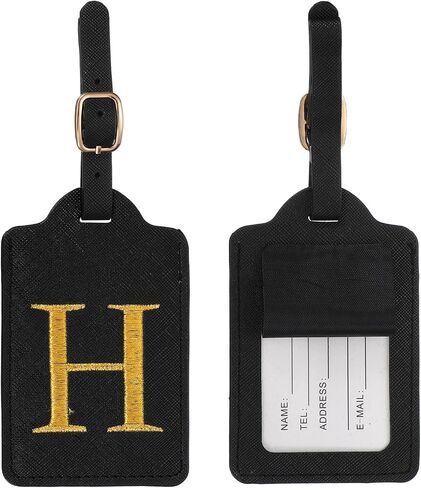 Leather Letter Luggage Tags, Cute Personalized Initial Luggage Tags with Privacy Name Card, Black(P) & 2Pcs, for (Women Girls/Travel Essentials/Suitcase/Backpack ID Identifier) in Kuwait