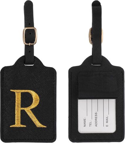 Leather Letter Luggage Tags, Cute Personalized Initial Luggage Tags with Privacy Name Card, Black(P) & 2Pcs, for (Women Girls/Travel Essentials/Suitcase/Backpack ID Identifier) in Kuwait