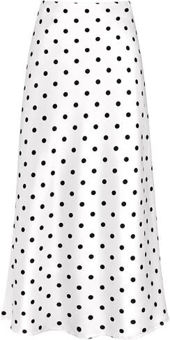 Women's Satin Maxi Skirt High Waisted Silk Long White Polka Dot Skirts Casual Elegant Outfits for Women in Saudi Arabia
