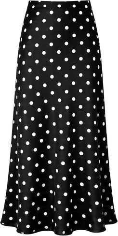 Women's Satin Maxi Skirt High Waisted Silk Long White Polka Dot Skirts Casual Elegant Outfits for Women in Saudi Arabia
