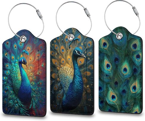 Peacock Luggage Tag for Suitcase, Privacy Cover ID Label with Stainless Steel Loop and Address Card for Travel Bag Suitcase Backpack, 3 Pack in Saudi Arabia