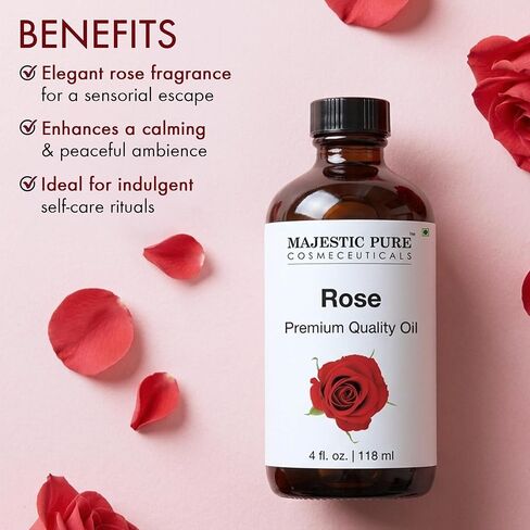 زيت عطري فاخر من Majestic Pure Rose 118 مل للناشرين وأجهزة الترطيب والتدليك والشموع التي تصنعها بنفسك والصابون والتنظيف والمنزل واليوجا والمكتب والهدايا - 118 مل in Kuwait