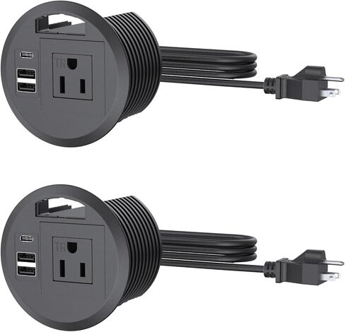 Desktop Power Grommet Outlet PD 20W Fast Charging USB-C,Tamper-Resistant Design AC Outlets,3.15'' Desk Hole Grommet Outlet,Recessed Power Grommet with 3 USB Ports (2-Pack,Fits 3.15" Round Holes,Black) in Kuwait