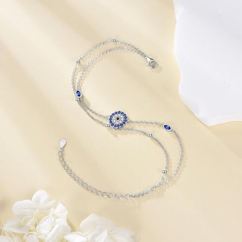 URONE Evil Eye Bracelet For Women 925 Sterling Silver Evil Eye Layered Bracelet Protection Jewelry Gift in Kuwait