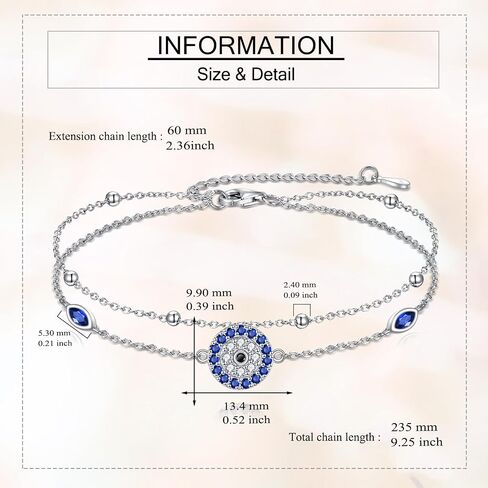 URONE Evil Eye Bracelet For Women 925 Sterling Silver Evil Eye Layered Bracelet Protection Jewelry Gift in Kuwait