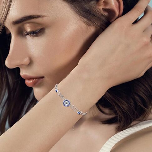 URONE Evil Eye Bracelet For Women 925 Sterling Silver Evil Eye Layered Bracelet Protection Jewelry Gift in Kuwait