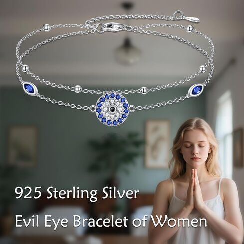 URONE Evil Eye Bracelet For Women 925 Sterling Silver Evil Eye Layered Bracelet Protection Jewelry Gift in Kuwait