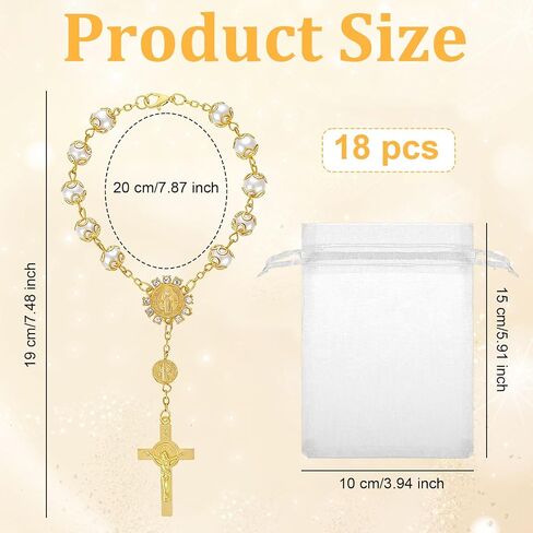 18 Sets Gold/Silver Mini Rosary Bracelet Bulk, Rosarios Catolicos Baptism Favors for Guests, Recuerdos De Bautizo Small Rosary Beads Organza Bags, Christening Communion Weddings Baptism Party Favors in Saudi Arabia