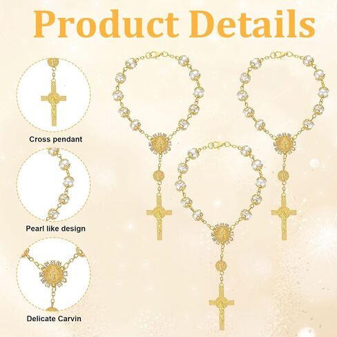 18 Sets Gold/Silver Mini Rosary Bracelet Bulk, Rosarios Catolicos Baptism Favors for Guests, Recuerdos De Bautizo Small Rosary Beads Organza Bags, Christening Communion Weddings Baptism Party Favors in Saudi Arabia