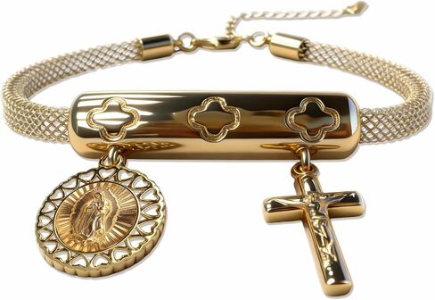Dolphin smile Women's gold filigree bracelet, 18K gold plated exquisite circular, cross-shaped bracelet, Virgin Mary fashion bracelet, women's jewelry gift set in Saudi Arabia