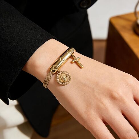Dolphin smile Women's gold filigree bracelet, 18K gold plated exquisite circular, cross-shaped bracelet, Virgin Mary fashion bracelet, women's jewelry gift set in Saudi Arabia