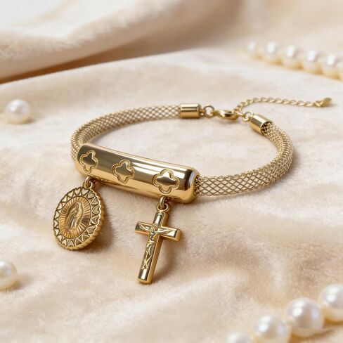 Dolphin smile Women's gold filigree bracelet, 18K gold plated exquisite circular, cross-shaped bracelet, Virgin Mary fashion bracelet, women's jewelry gift set in Saudi Arabia