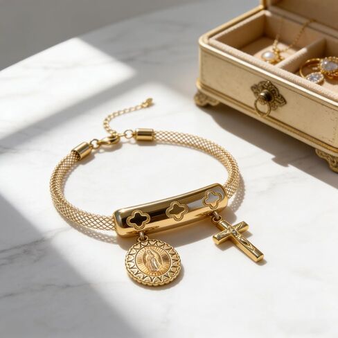 Dolphin smile Women's gold filigree bracelet, 18K gold plated exquisite circular, cross-shaped bracelet, Virgin Mary fashion bracelet, women's jewelry gift set in Saudi Arabia