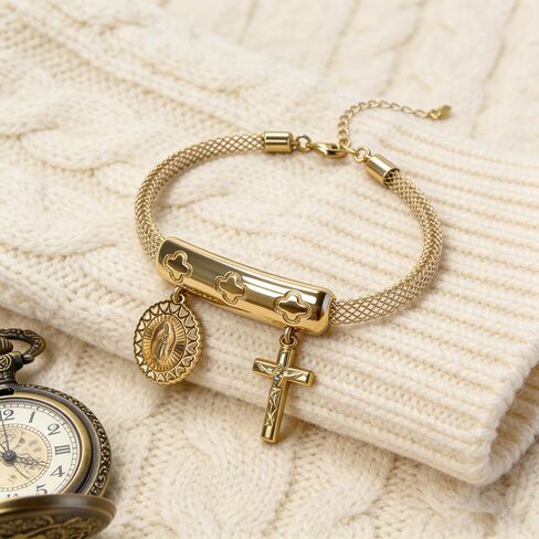 Dolphin smile Women's gold filigree bracelet, 18K gold plated exquisite circular, cross-shaped bracelet, Virgin Mary fashion bracelet, women's jewelry gift set in Saudi Arabia