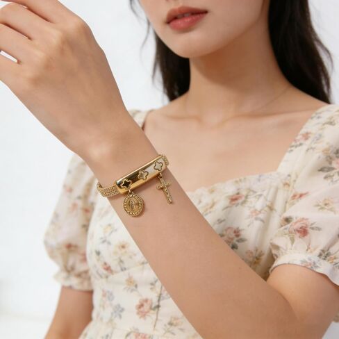 Dolphin smile Women's gold filigree bracelet, 18K gold plated exquisite circular, cross-shaped bracelet, Virgin Mary fashion bracelet, women's jewelry gift set in Saudi Arabia