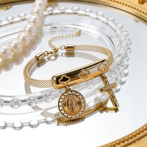 Dolphin smile Women's gold filigree bracelet, 18K gold plated exquisite circular, cross-shaped bracelet, Virgin Mary fashion bracelet, women's jewelry gift set in Saudi Arabia