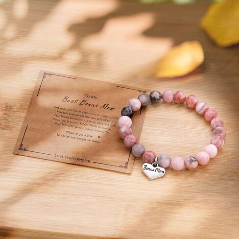 iWenSheng Step Mom Mother’s Day Gift from Daughter Son - Bonus Mom Natural Stone Bracelet, Stepmom Christmas Birthday Mother’s Day Gifts for Stepmother in Saudi Arabia