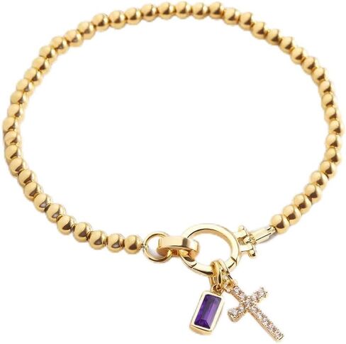 Mint & Lily Cross Charm Birthstone Bracelet for Women | 18K Gold Beaded Stretch Bracelet, Waterproof, Tarnish Resistant, Stainless Steel | Faith Jewelry Gift, Birthday | June Alexandrite, 7" in Saudi Arabia
