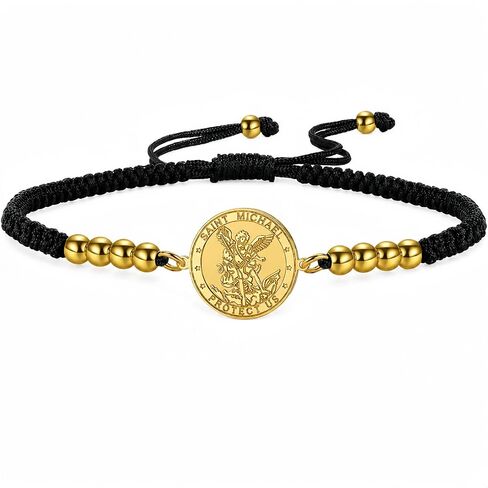 Saint Michael Bracelet with Beads Charm, Wax Rope, Archangel Amulet Religious Jewelry for Women in Kuwait