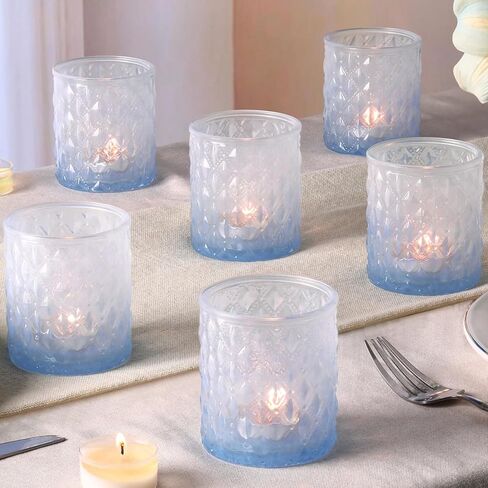 6 Pcs Blue Gradient Votive Candle Holders Glass Tea Light Candles Holder Light Blue Ombre Large Candle Holders for Bridal Shower, Wedding Table Centerpiece, Birthday Party Home Decor in Saudi Arabia