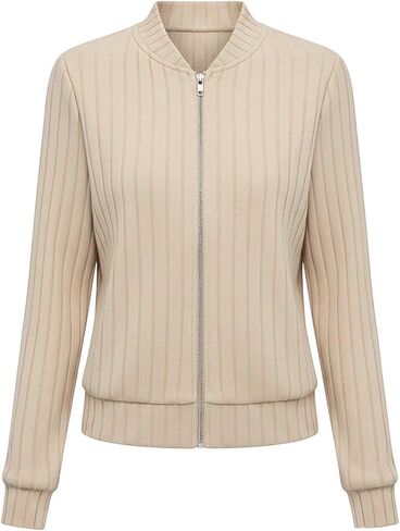 Ribbed Zip Up Jacket for Women Long Sleeve Fall Tops Lightweight Spring Coat Casual Trendy Jackets No Hood in Kuwait