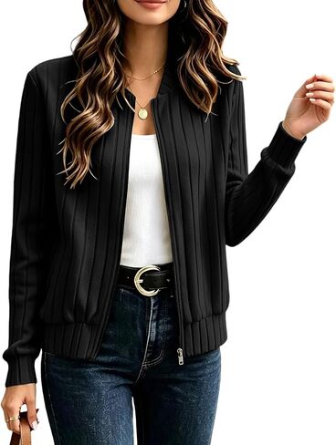 Ribbed Zip Up Jacket for Women Long Sleeve Fall Tops Lightweight Spring Coat Casual Trendy Jackets No Hood in Saudi Arabia
