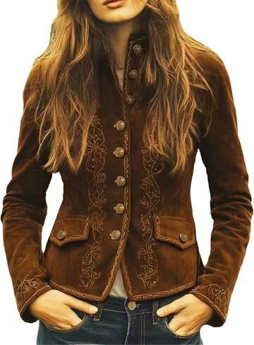 Suede Jacket Women Long Sleeve Lapel Collar Button Down Suede Western Jackets for Women Trendy 2025 in Kuwait