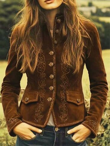 Suede Jacket Women Long Sleeve Lapel Collar Button Down Suede Western Jackets for Women Trendy 2025 in Kuwait