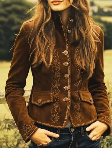 Suede Jacket Women Long Sleeve Lapel Collar Button Down Suede Western Jackets for Women Trendy 2025 in Kuwait