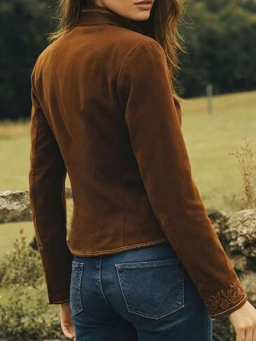 Suede Jacket Women Long Sleeve Lapel Collar Button Down Suede Western Jackets for Women Trendy 2025 in Kuwait