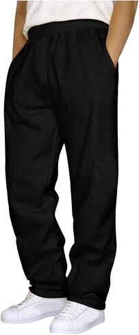 Mens Baggy Sweatpants Baggy Casual Straight Wide Leg Fleece Sweat Pants Athletic Workout Gym Jogger with Pockets in Saudi Arabia