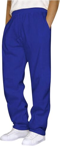 Mens Baggy Sweatpants Baggy Casual Straight Wide Leg Fleece Sweat Pants Athletic Workout Gym Jogger with Pockets in Saudi Arabia