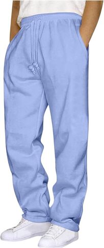 Mens Baggy Sweatpants Baggy Casual Straight Wide Leg Fleece Sweat Pants Athletic Workout Gym Jogger with Pockets in Saudi Arabia
