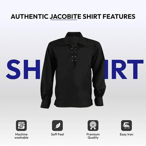 Men 's Scottish Ghillie Kilt Jacobite Jacobean Shirt,Highland Shirt Long Sleeves,Medieval Renaissance Costume in Saudi Arabia