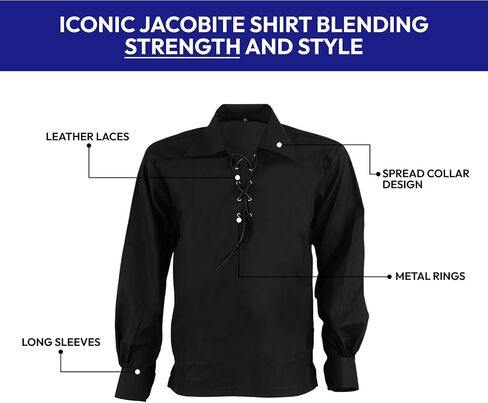 Men 's Scottish Ghillie Kilt Jacobite Jacobean Shirt,Highland Shirt Long Sleeves,Medieval Renaissance Costume in Saudi Arabia
