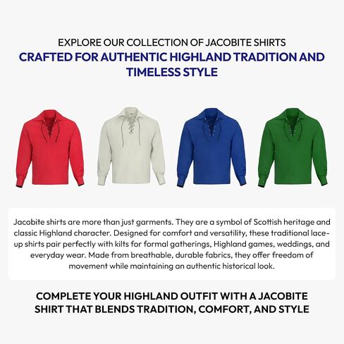 Men 's Scottish Ghillie Kilt Jacobite Jacobean Shirt,Highland Shirt Long Sleeves,Medieval Renaissance Costume in Saudi Arabia