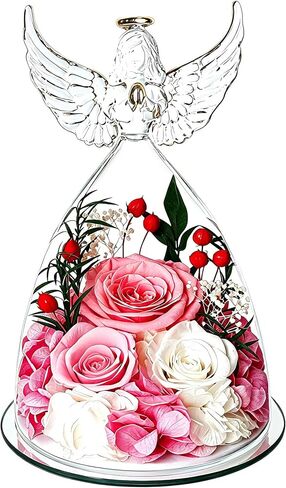 Vrioca Birthday Gifts for Women Mom Grandma, Preserved Roses in Glass Angel, Flower for Delivery in Saudi Arabia