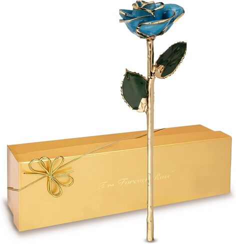 وردة حقيقية من Forever Rose Frozen Blue Sparkle مغموسة في الذهب عيار 24 قيراط مع بتلات زرقاء لامعة مزينة بالذهب وساق ذهبية، وردة محفوظة يدويًا في صندوق هدايا ذهبي فاخر، هدية رومانسية لها in Kuwait