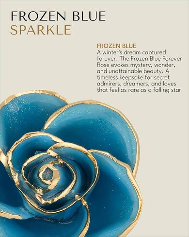 وردة حقيقية من Forever Rose Frozen Blue Sparkle مغموسة في الذهب عيار 24 قيراط مع بتلات زرقاء لامعة مزينة بالذهب وساق ذهبية، وردة محفوظة يدويًا في صندوق هدايا ذهبي فاخر، هدية رومانسية لها in Kuwait