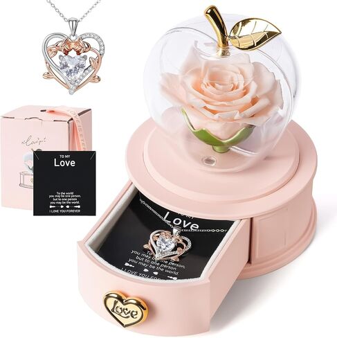 Bule Preserved Roses with Rose Necklace,Sky Blue Zircon Pendant with to My Love Greeting Card,Forever Rose Gift Jewelry Box,Romantic Gifts for Her,I Love You Gift | Bule Preserved Roses With Rose Necklace,Red Preserved Roses ,Red Zircon Pendant Necklace,T in Saudi Arabia