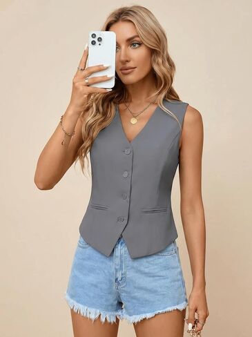 1PC Women Elegant Sleeveless Waistcoat, Casual Commuting Blazer Vest Jacket, Summer Business Office Fashion Outerwear in Kuwait