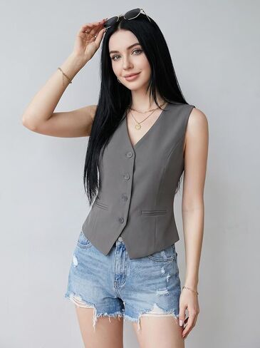 1PC Women Elegant Sleeveless Waistcoat, Casual Commuting Blazer Vest Jacket, Summer Business Office Fashion Outerwear in Kuwait