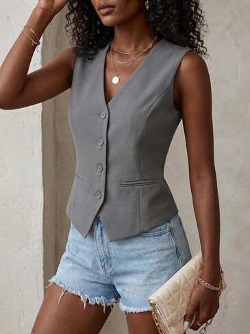 1PC Women Elegant Sleeveless Waistcoat, Casual Commuting Blazer Vest Jacket, Summer Business Office Fashion Outerwear in Kuwait