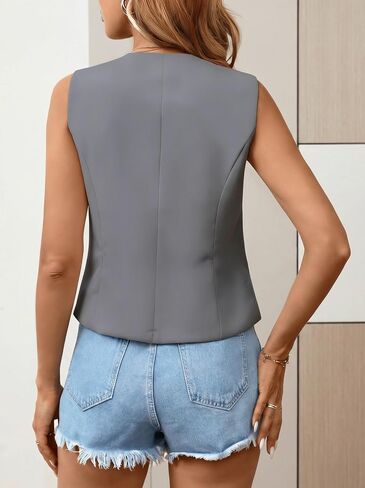 1PC Women Elegant Sleeveless Waistcoat, Casual Commuting Blazer Vest Jacket, Summer Business Office Fashion Outerwear in Kuwait